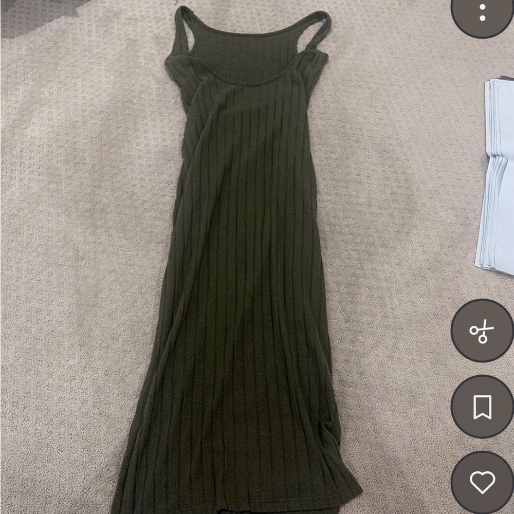 Sleeveless Ribbed Maxi Dress - Olive Green